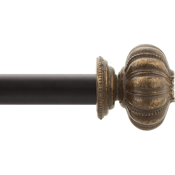 Deco Window 36" to 66" inches Extendable Curtain Rod for windows with Pomegranate Finials (3/4" Diameter, Golden Brown)