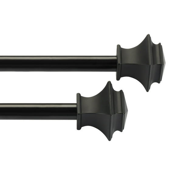 Deco Window 48 to 84 inches 2 Pack Curtain Rod for Windows with Square Finial (5/8" Diameter, Black)