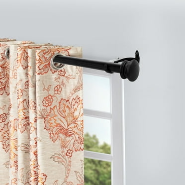 Deco Window 52 to 144 inches Extendable Curtain Rod for Windows with Endcap Round Finials (1" Diameter, Black)