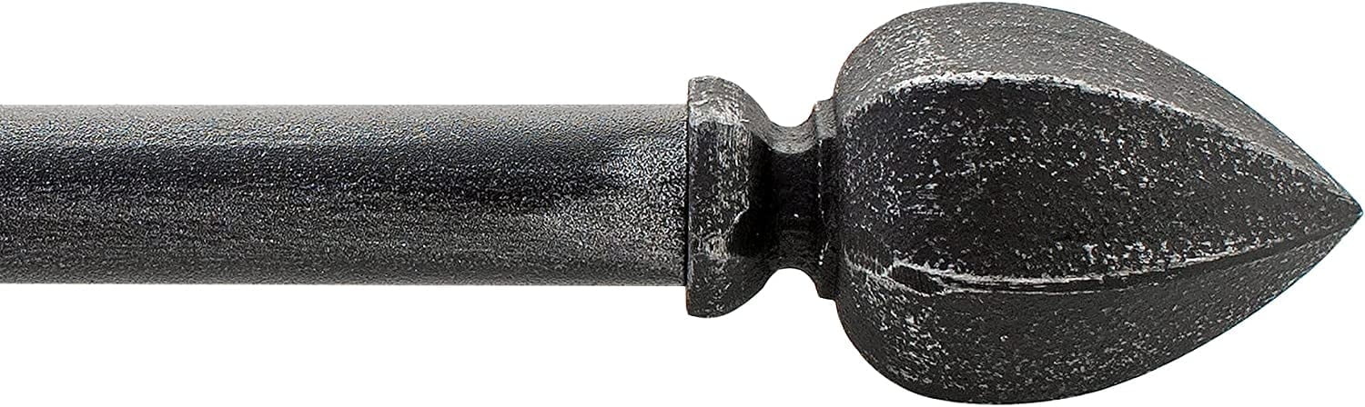 Deco Window 52 to 144 inches Extendable Curtain Rod for Windows with Hexagon Cast Finials (3/4" Dia, Rustic Black)