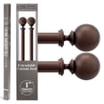 thumbnail image 1 of Deco Window 72 to 144 Inches 2 Pcs Adjustable Curtain Rod for Windows with Ball Finials & Bracket Set (Brown), 1 of 7