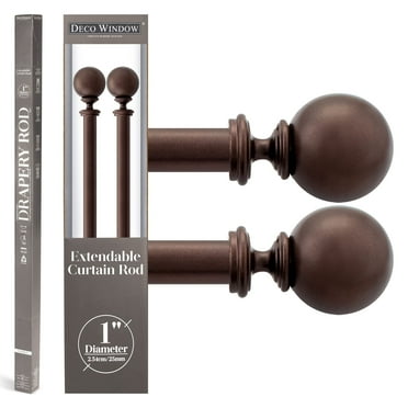 Deco Window 72 to 144 Inches 2 Pcs Adjustable Curtain Rod for Windows with Ball Finials & Bracket Set (Brown)