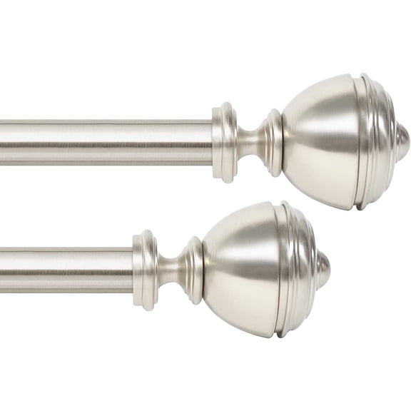Deco Window Modern 1 in Satin Silver Stacked Round Adjustable Single Curtain Rods, 52 in - 144 in