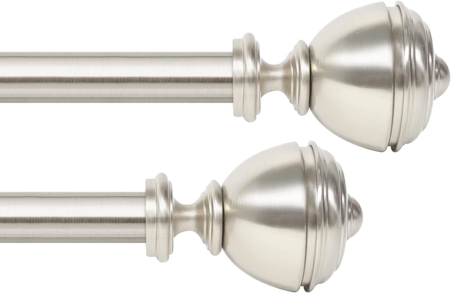 Satin Silver Adjustable Curtain Rods with Round Finials, 72-144 Inches
