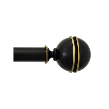 Deco Window 72 to 144 inches Adjustable Curtain Rod for Windows with Center Strap Finials (1'' Diameter, Black)
