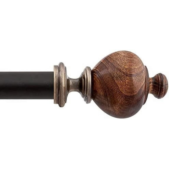Deco Window 72 to 144 inches Adjustable Curtain Rod for Windows with Natural Wood Finials (1'' Diameter, Brown Matte)