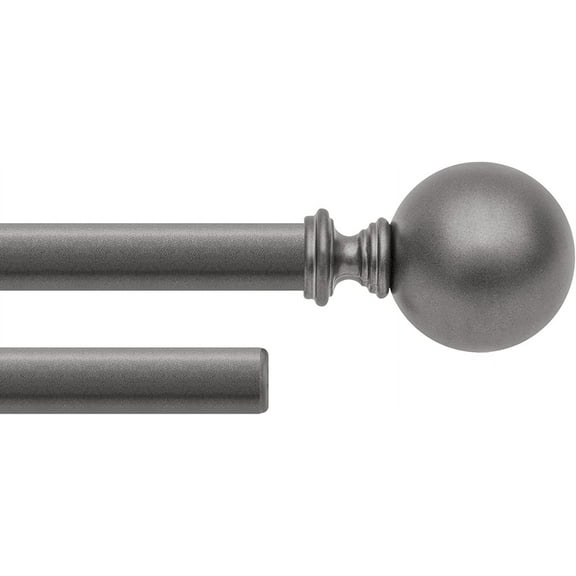 Deco Window 72 to 144 inches Adjustable Double Curtain Rod for Windows with Ball Finials (19mm Diameter, Charcoal)