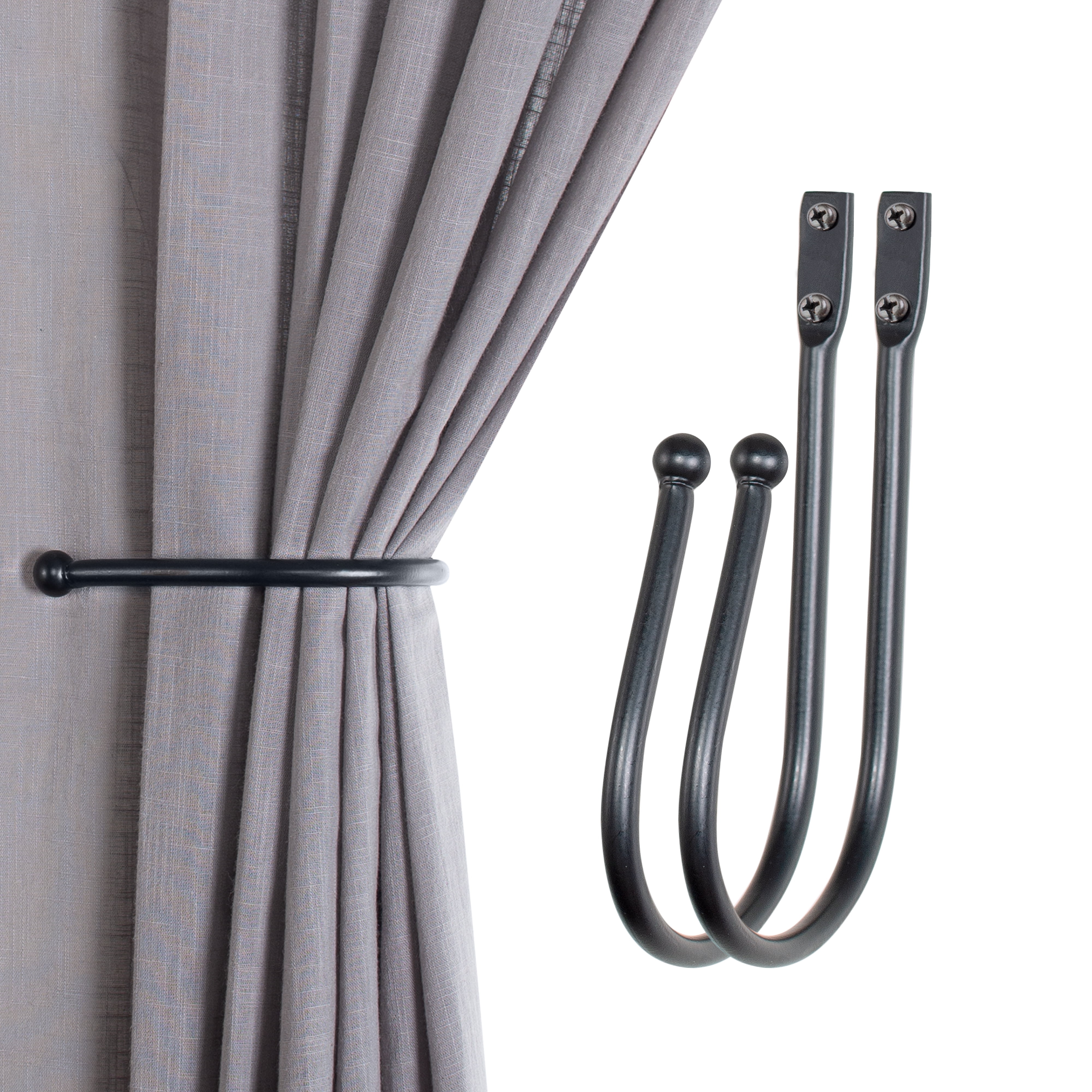 Matte Black Powder Coated Metal Curtain Holdbacks Set of 2