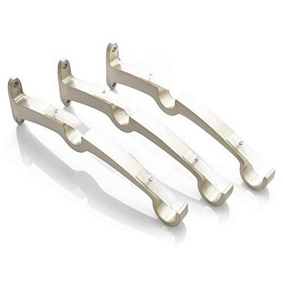 Deco Window Set of 3 Double Curtain Drapery Rod Bracket Holders for 3/4 and 3/4 Inch Rods, Wall-Mounted Metal Rod Brackets - Satin Silver Satin Silver 3/4"/3/4"