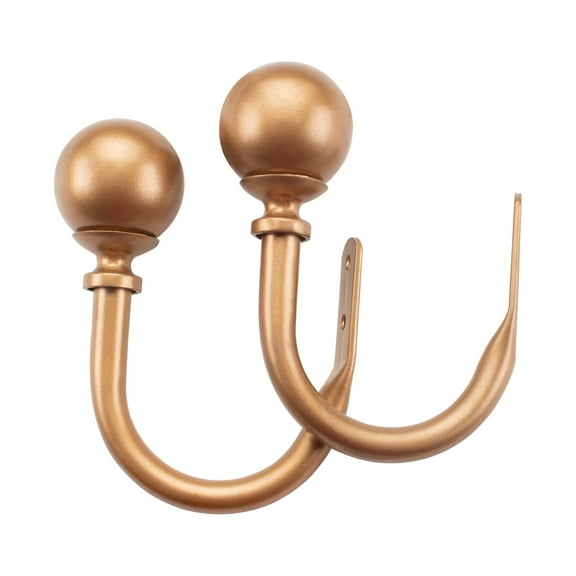 Deco Window Set of 2 Curtain Holdback Wall Mounted Tieback with Round Finials (Golden)