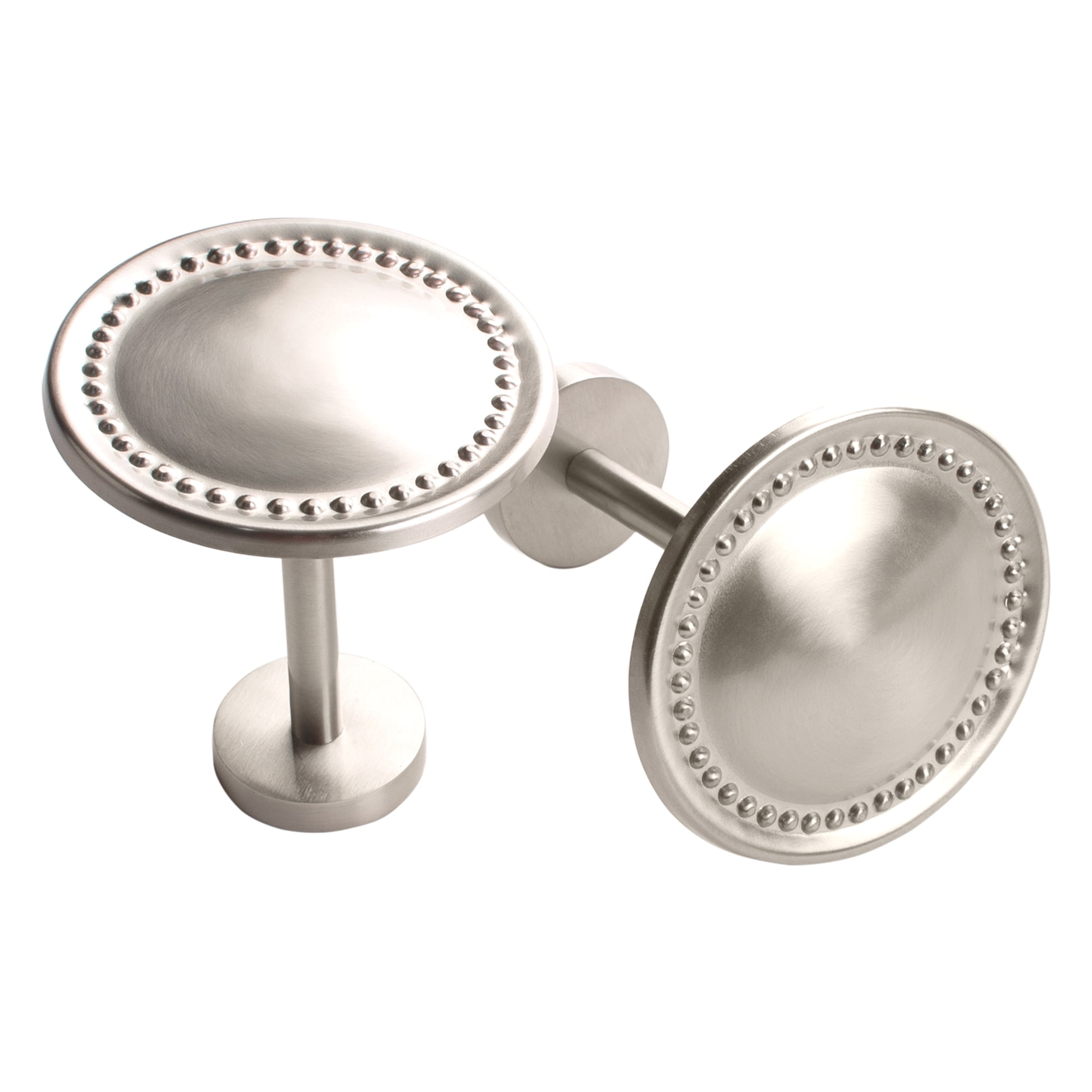 Satin Silver Metal Curtain Holdbacks with Spin Medallion Design, Set of 2