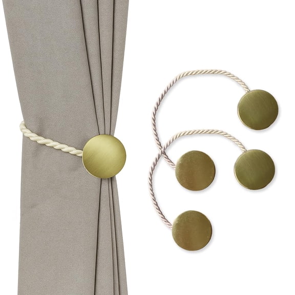 Deco Window Set of 2 Magnetic Curtain Tieback Designer Twisted Rope Tie Back for Draperies Home Office & Outdoor (Champagne)