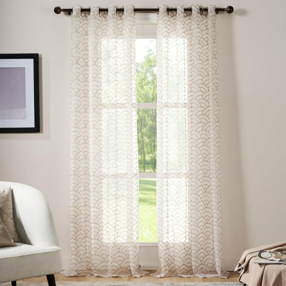 Deco Window Sheer Curtains 90 Inch Long for Home Decoration (Beige, 52"W x 90"H, 2 Panels)