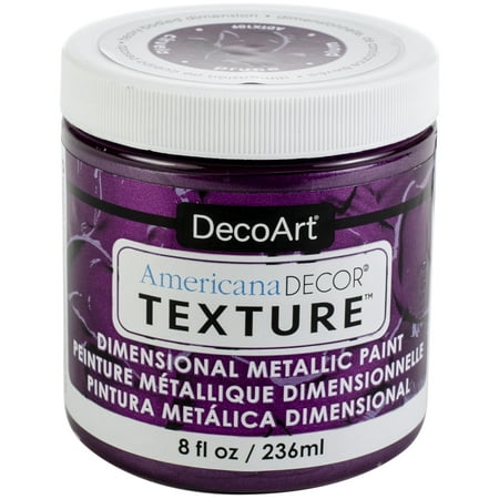 DecoArt Americana Decor Texture Metallics Paint 8oz Plum, Heavy Body Metallic Dimensional Paint for Furniture and Home Decor, Ideal for Stencils