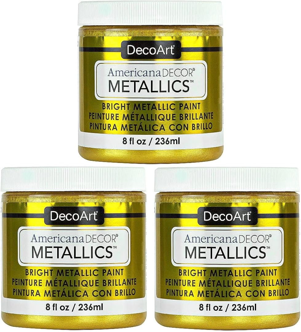 DecoArt Americana Metallics 24K Gold Paint, 3 Pack 8oz Metallic 24K Gold Acrylic Paint Water