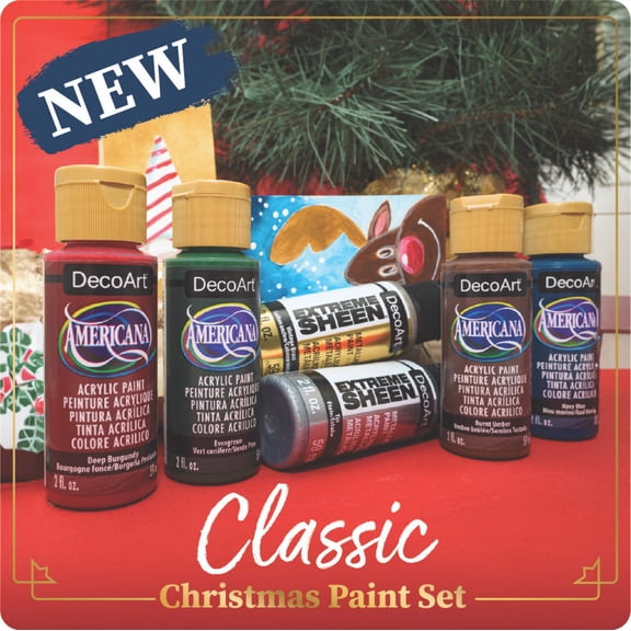 DecoArt Classic Christmas Paint Set, 6pc Americana Acrylics + Metallics for Holiday Crafts