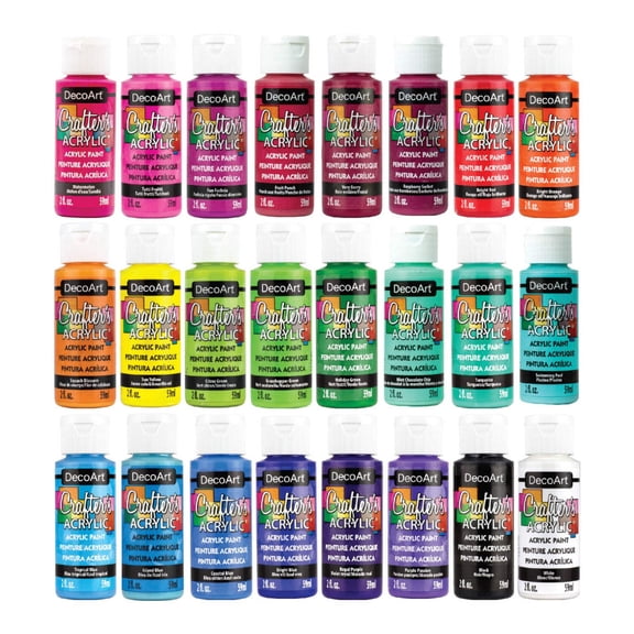 DecoArt Crafters Acrylic Paint Set, 24 Bright Colors, 2 fl oz Bottles, Matte Finish, for Art and Craft