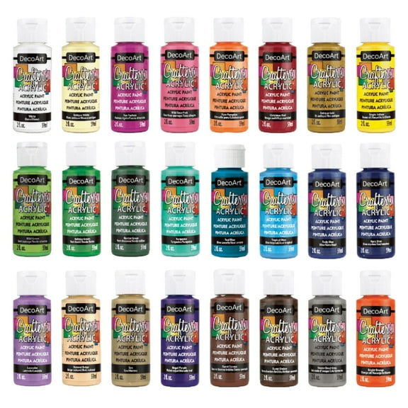 DecoArt Crafters Acrylic Paint Set, 24 Pieces, Essential Colors, 2 fl oz Each