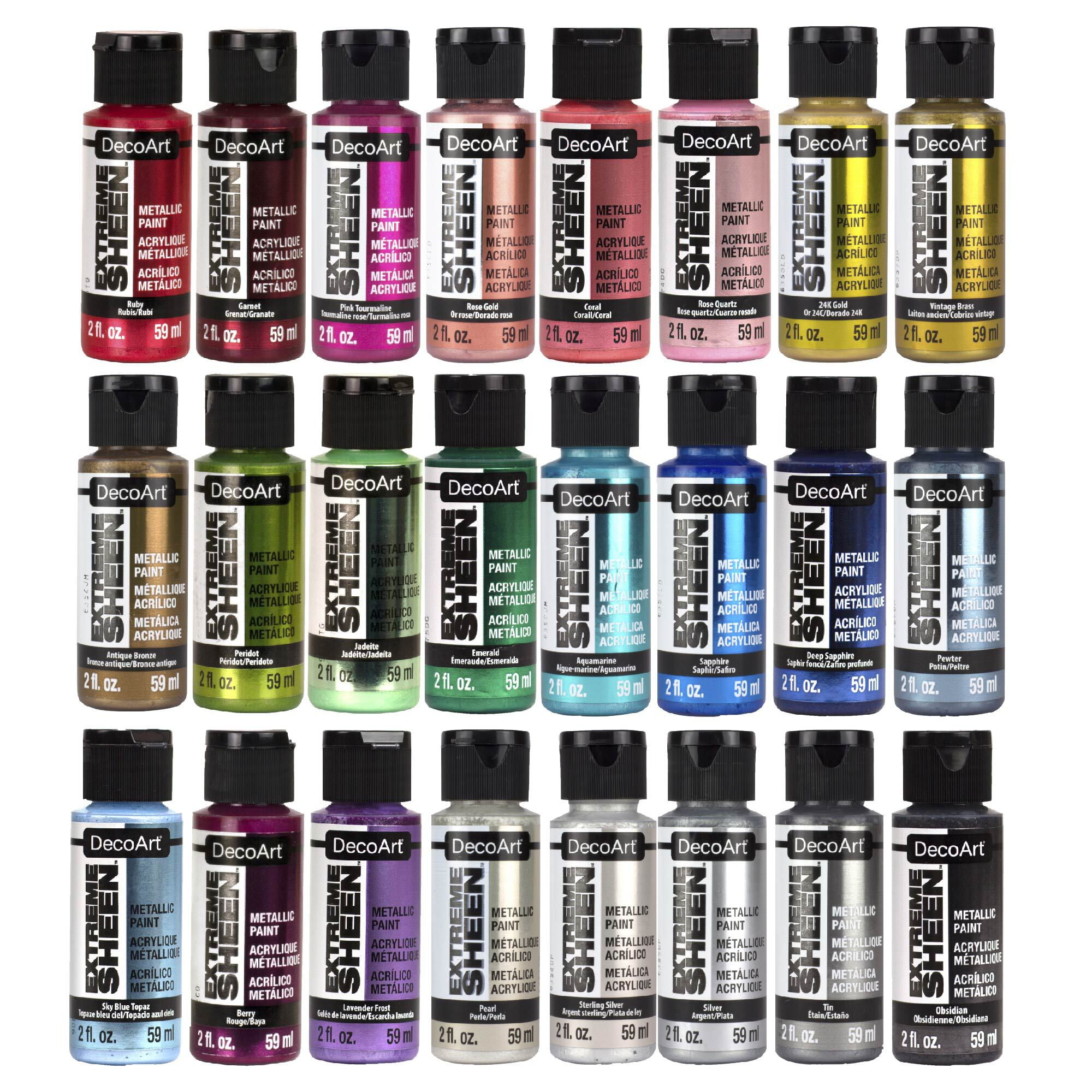 DecoArt Extreme Sheen Metallic Acrylic Paint Set – Set of 24 Bottles (2 fl oz) – Art and Craft Metallic Paints