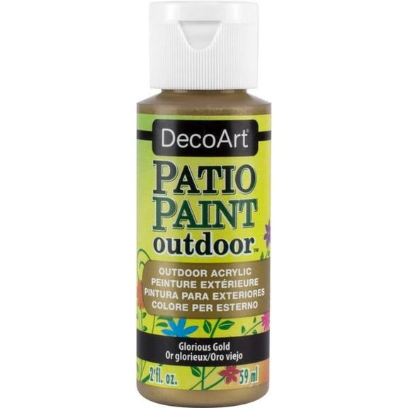 DecoArt Patio Paint Outdoor Acrylic, Glorious Gold – Weather-Resistant Metallic Paint, 2 oz