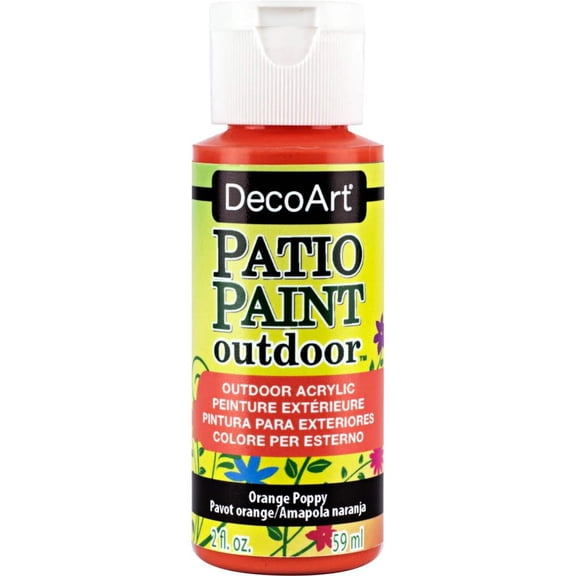 DecoArt Patio Paint Outdoor Acrylic, Orange Poppy – Weather-Resistant Craft Paint, 2 oz