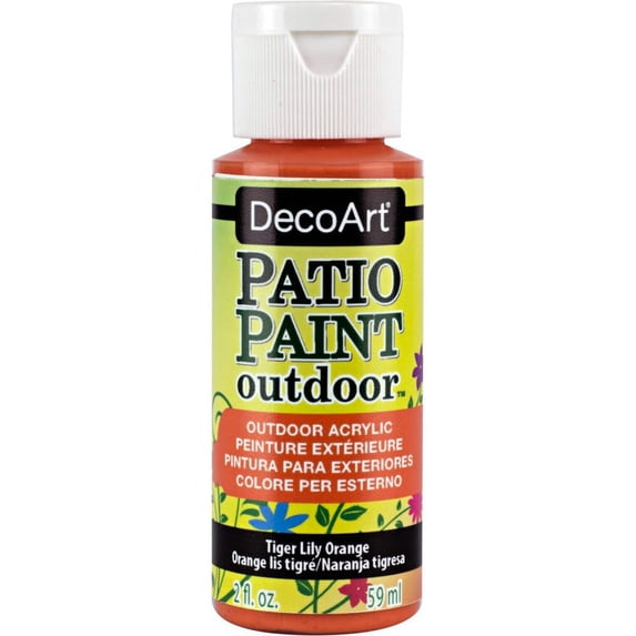 DecoArt Patio Paint Outdoor Acrylic, Tiger Lily Orange – Weather-Resistant Craft Paint, 2 oz