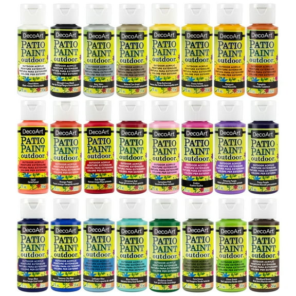 DecoArt Patio Paint Outdoor Acrylic Paint Starter Set, 24 Colors, 2 oz Bottles, Satin Finish