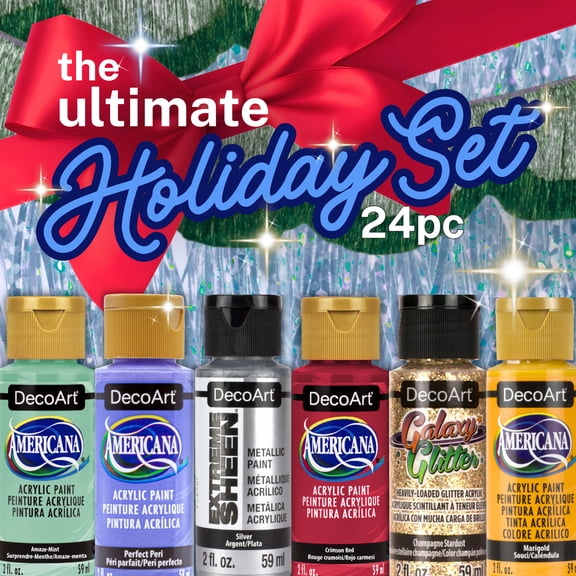 DecoArt Ultimate Holiday Paint Set, 24 Piece Acrylic, Metallic & Glitter Finishes, 2 oz Each