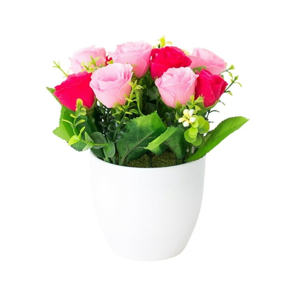 DecoBloom Rose Potted Home Floral Arrangement for Indoor Table Centerpiece