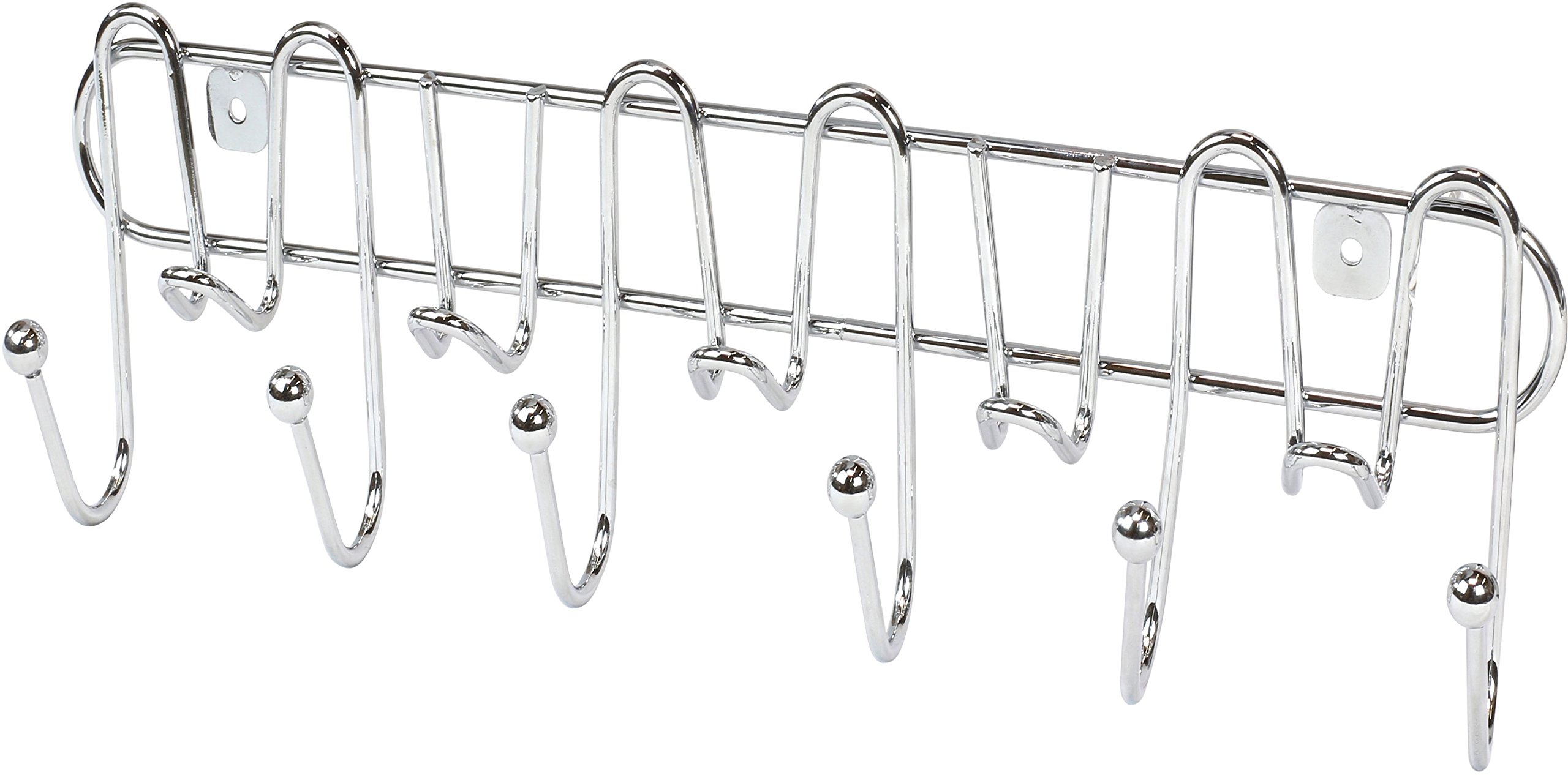 DecoBros 11 Hook Wall Mount Coat Rail Rack Hat Hook Organizer, Chrome