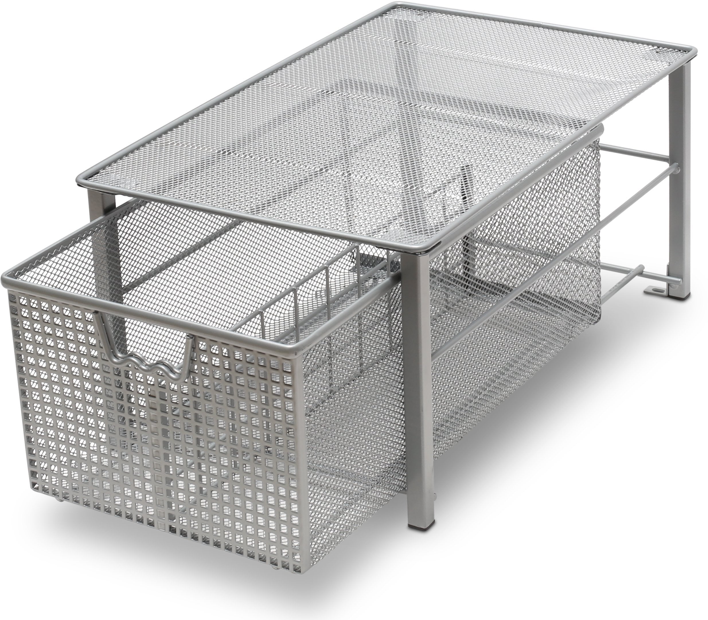 DecoBros Mesh Basket Organizer with Split Card, Silver (Large