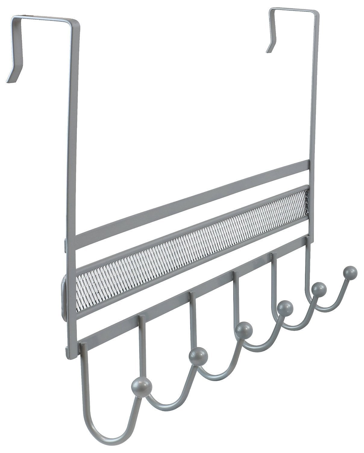 DecoBros Over The Door 6 Hook Organizer Rack Silver