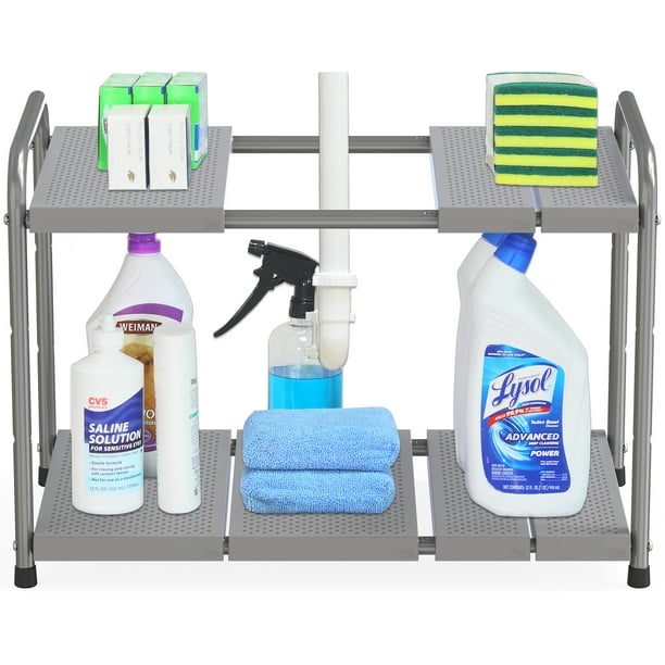 DecoBros Under Sink 2 Tier Expandable Shelf Organizer, Silver