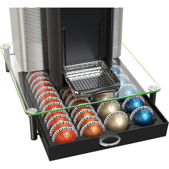 DecoBrothers Crystal Tempered Glass Vertuo Pod Holder Drawer, 24 Large or 48 Small Nespresso Capsule Or  r