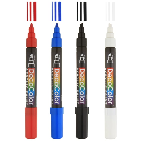 DecoColor Red - Blue - Black & White Chisel Tip Acrylic Paint Marker Set