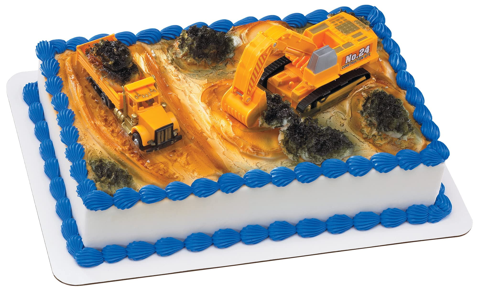 DecoPac Construction Dig AJH3Cake Decoration, 2 Piece Cake Topper Set with Dump Truck and Moveable Excavator, Food Safe, Ready to Use For Birthday, Themed Parties, Celebration, Yellow, (11826)