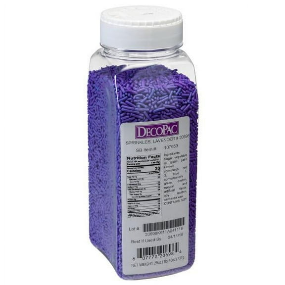DecoPac Lavender Sprinkles | Extra Large 26oz Pack | Cake Sprinkle Mix, Fancy Sprinkles For Cake Decorating, Handheld Container, Candy Sprinkles, Cake Sprinkles - Purple