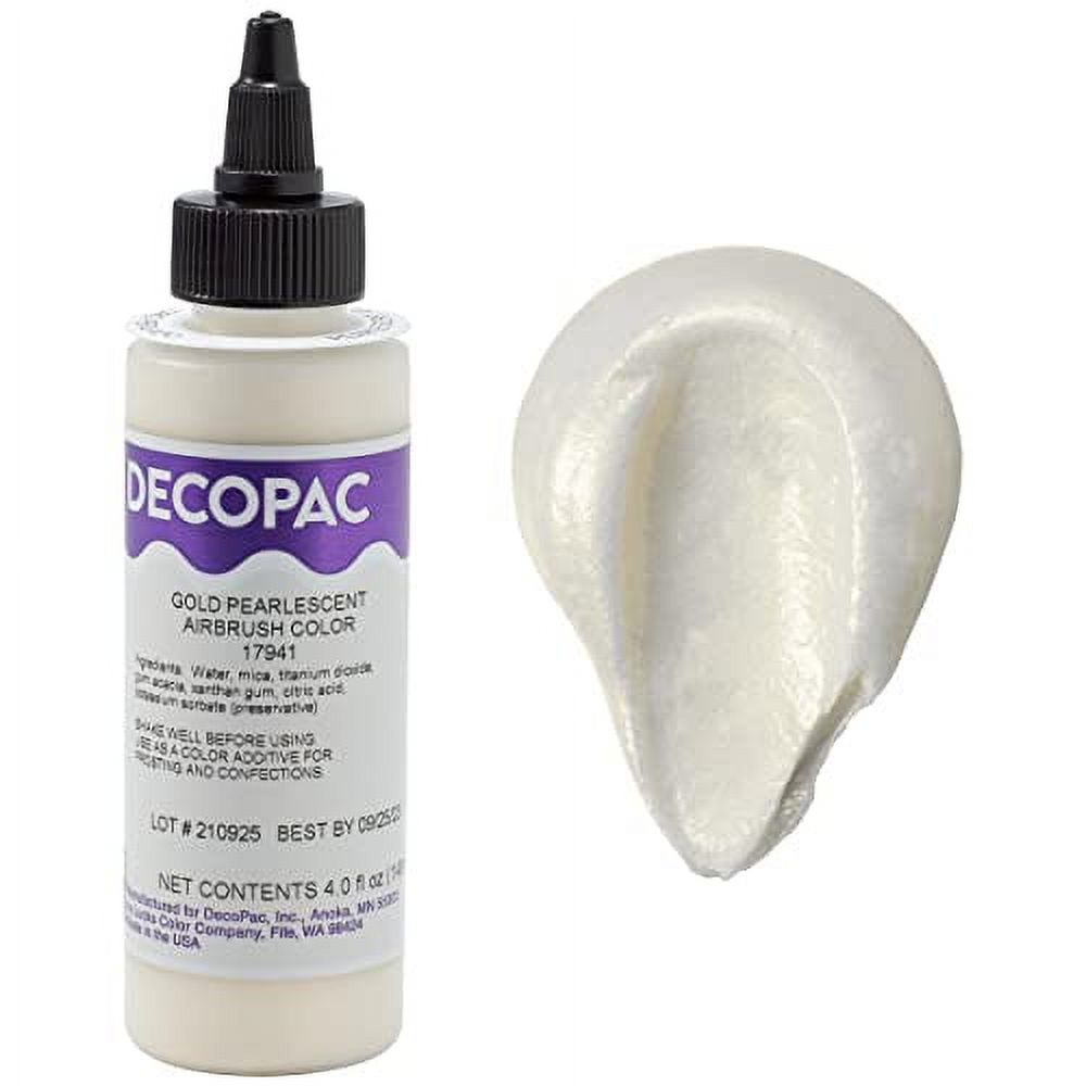 DecoPac Premium Airbrush Color, Pearlescent Gold Shimmer, Edible Airbrush Paint for Decorating Cakes, Cupcakes, and Cookies, Food Coloring, 4oz