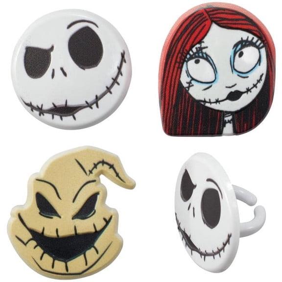 DecoPac The Nightmare Before Christmas Rings, Halloween Cupcake Decorations Featuring Jack, Sally, And Oogie Boogy - 24 Pack