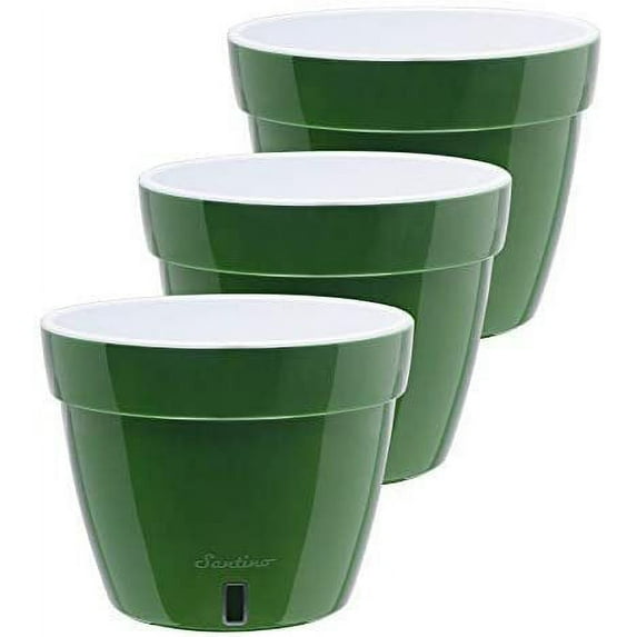 DecoPots - 3 Pack - 12.6 Inch - Self Watering Planter - Modern Flower Pot with Water Level Indicator for All House Plants, Flowers, Herbs - Height 9.8 inches Diameter 12.6", Green - Gold/White