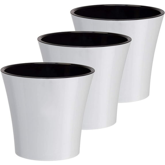 DecoPots - 3 Pack - 7.7 Inch - Self Watering Planter - Indoor Flower Pot for All House Plants, Flowers, Herbs Diameter 7.7", White - Black