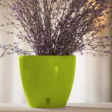 DecoPots - 7.9" Self Watering Planter - Indoor Decorative Flower Pot with Drainage Cartridge and Water Level Indicator 7.9", Lime
