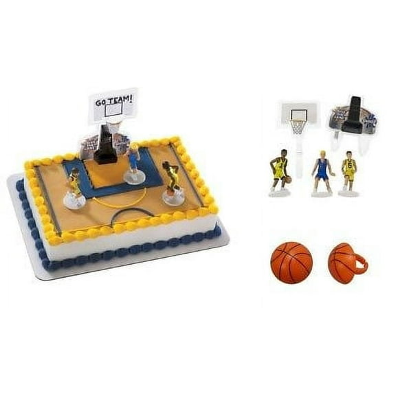 DecoSetĀ® Basketball All Net Cake Topper, 5-Piece Cake Decoration Set, Birthday Decorations with 3 Figurines and Backboard, For All Size and Shape Celebration, Birthday or End of Season Cake
