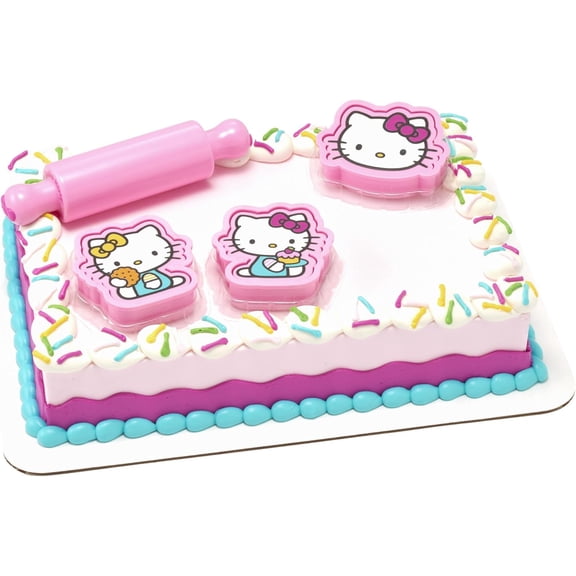DecoSet Hello Kitty Play Bake Fun Cake Topper, 7-Piece Decoration Set with Collectable Cookie Cutter Stampers And Rolling Pin, Food Safe