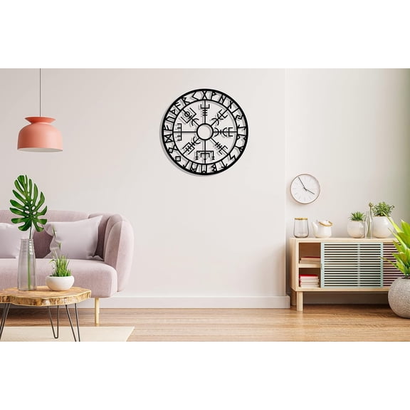 DecoSoul Vegvisir Metal Wall Decor, Viking Metal Wall Art, Viking Wall Sign, Nordic Wall Decor, Icelandic Art, Living Room Art, Gothic Home Decor, Housewarming Gift (13.8"x13.8" / 35 x 35 cm)