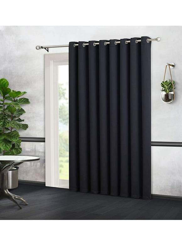 DecoSource - 1 Extra Wide Premium Patio Panel - 102 Inch Wide - 84" Long - 16 Grommets - Ideal for Sliding and Patio Doors - Thermal Insulated Blackout Curtain 102" x 84", Black