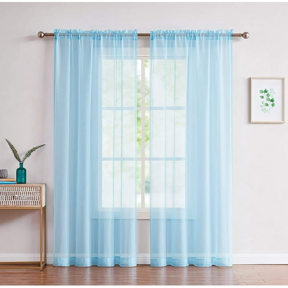 DecoSource - 2 Rod Pocket Sheer Curtains Panels - Voile Curtains for Window Treatment - Natural Light Flow 56" W x 108" L - Each Panel, Baby Blue