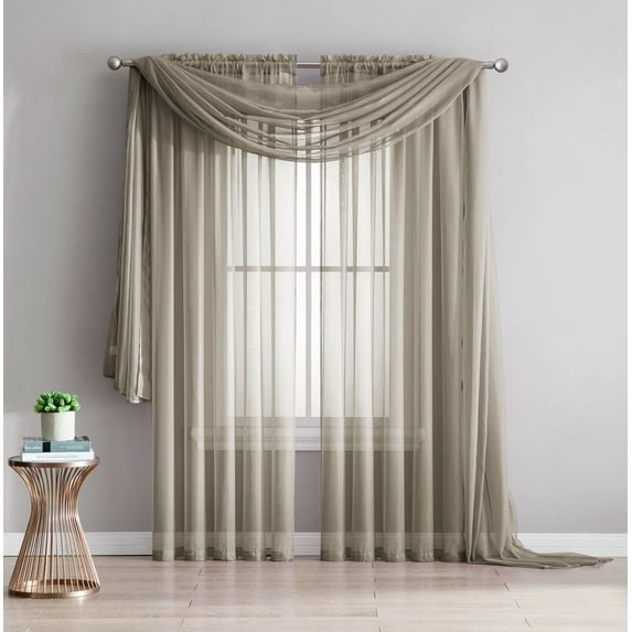 DecoSource - 2 Rod Pocket Sheer Curtains Panels - Voile Curtains for Window Treatment - Natural Light Flow 56" W x 108" L - Each Panel, Taupe