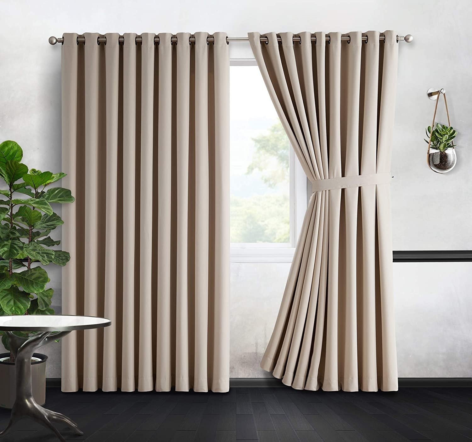 DecoSource - 2 Wall-to-Wall Blackout Grommet Curtains Panels - 108 Inch Long with Tiebacks - Total Size 216 Inch Wide 108 Each Panel - Solid Thermal Insulated 108" x 108", Ivory