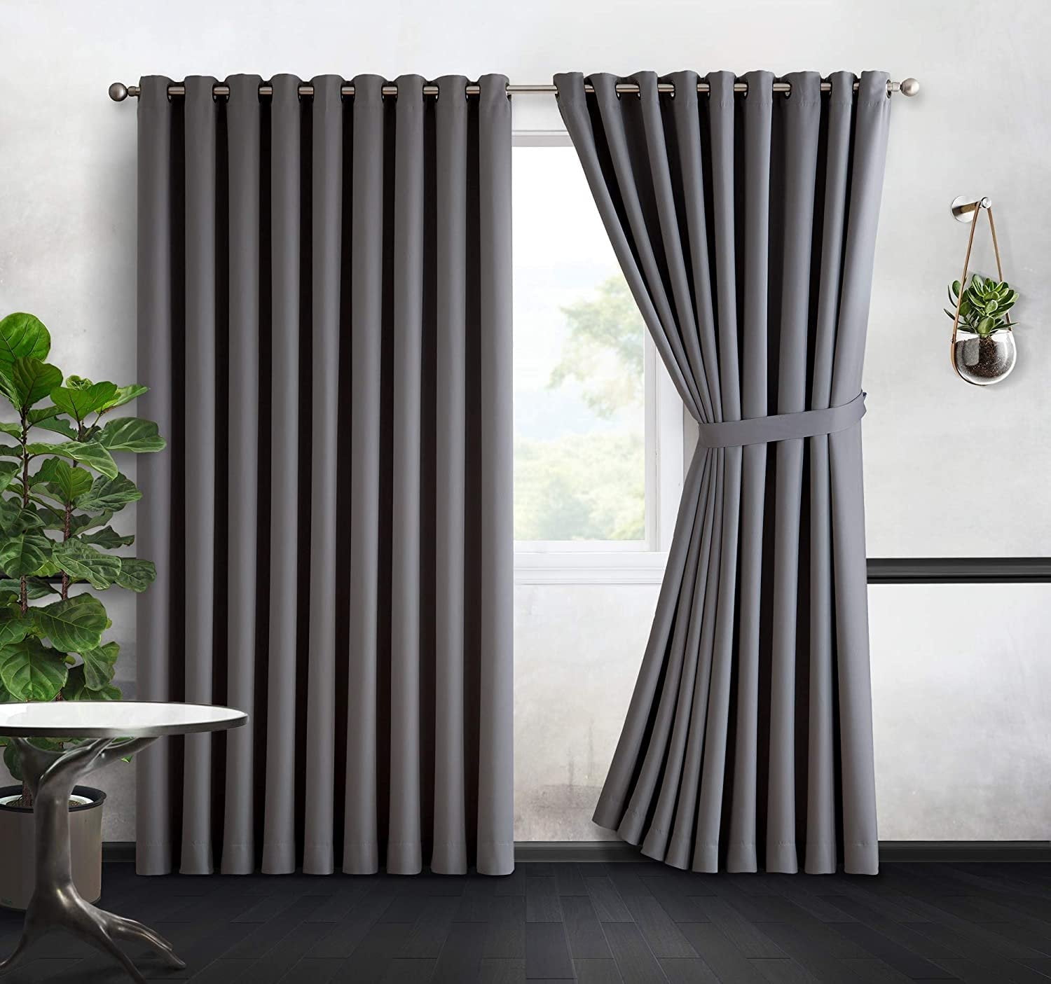DecoSource - 2 Wall-to-Wall Blackout Grommet Curtains Panels - 108 Inch Long with Tiebacks - Total Size 216 Inch Wide 108 Each Panel - Solid Thermal Insulated 108" x 108", Light Grey